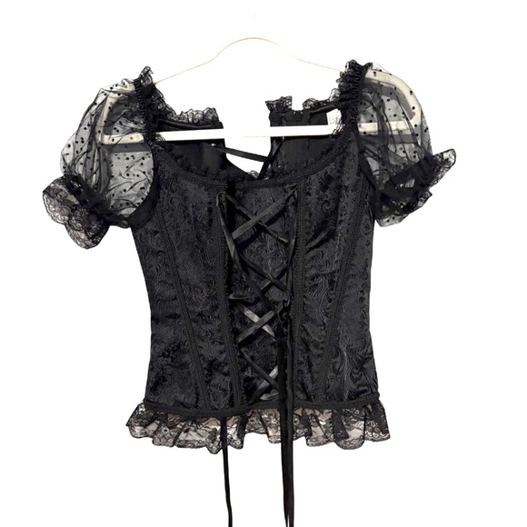 unbranded Tops - Black Lace Corset Top goth emo punk vibes with Puff Sleeves med
